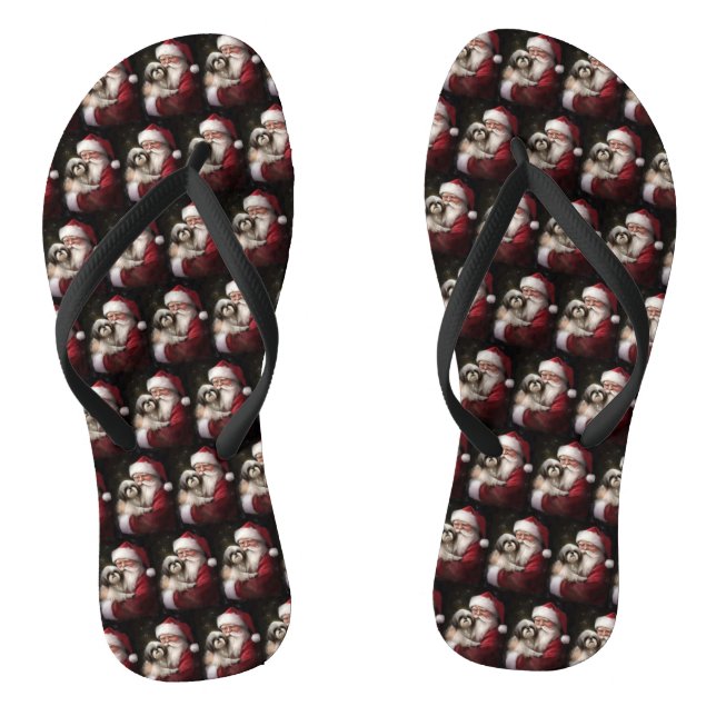 Shih Tzu With Santa Claus Festive Christmas  Jandals (Footbed)