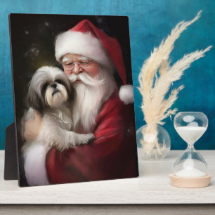 Shih Tzu With Santa Claus Festive Christmas  Plaque