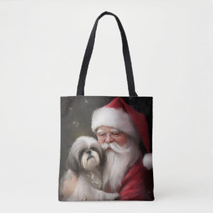 Shih Tzu With Santa Claus Festive Christmas  Tote Bag