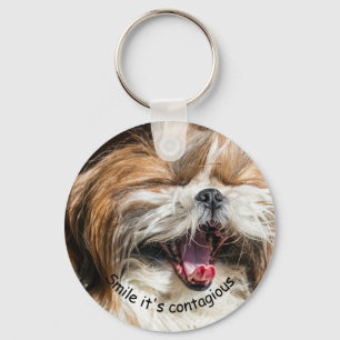 Shih tzu yawning laughing smile text customise key ring