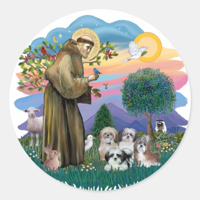 Shih Tzus (four) Classic Round Sticker (Front)