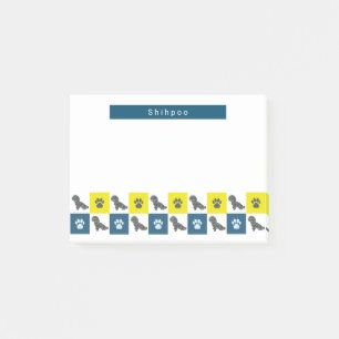 Shihpoo Dog & Paw Yellow & Blue Grid Silhouette Post-it Notes