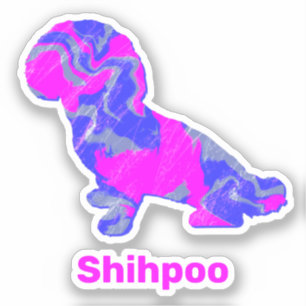 Shihpoo Dog Silhouette Crazy Hot Pink Square Stick