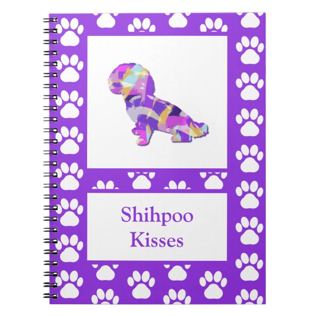 Shihpoo Dog Silhouette Paw Cute Purple PY&B Notebook (Front)