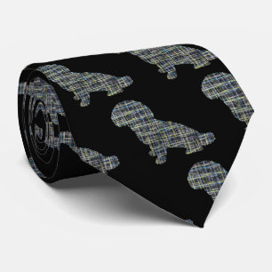 Shihpoo Dog Silhouette Yellow & Black Grid Tie