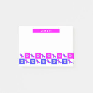 Shihpoo Silhouette Dog & Paw Hot Pink & Blue Post-it Notes
