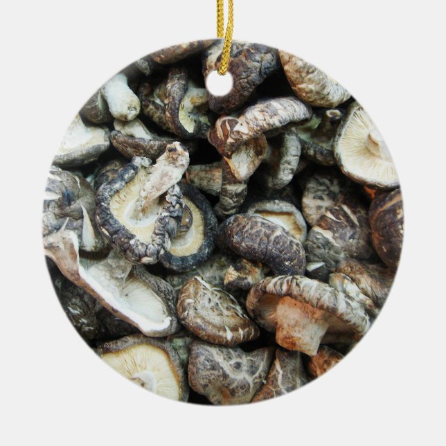 Shiitake Mushrooms Ceramic Tree Decoration (Front)