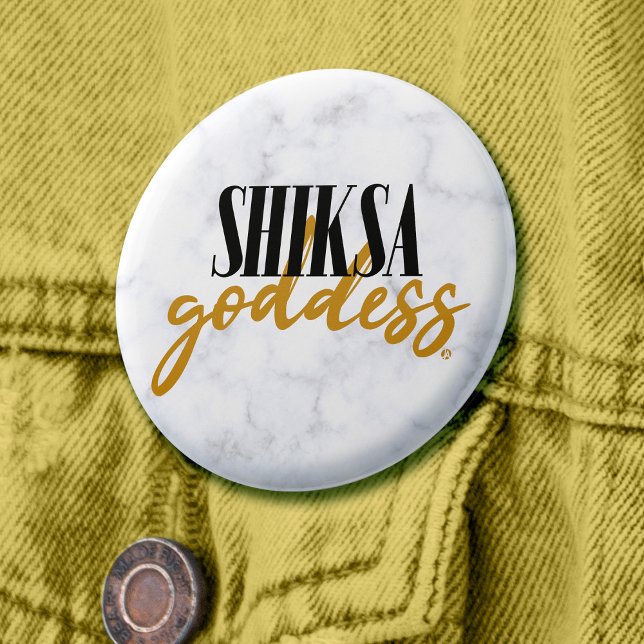 Shiksa Goddess Elegant Typography Funny Jewish  3 Cm Round Badge (Badge that says Shiksa Goddess in elegant lettering on white marble background)