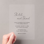 Shiloh Minimal Black and White Elegant Wedding Acrylic Invitations<br><div class="desc">Modern wedding acrylic invitation featuring a simple design with your names in an elegant script along with your event details in black. This minimal,  monochromatic design works well for a variety of wedding styles and themes.  If you prefer,  you may change the colours in the design editing tool.</div>