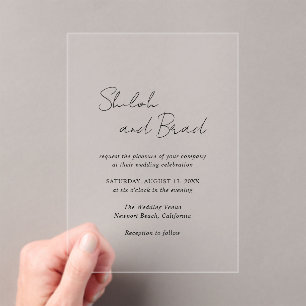 Shiloh Minimal Black and White Elegant Wedding Acrylic Invitations