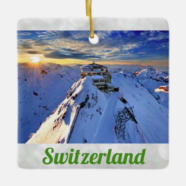 Shilthorn Mountain Swiss Alps Switzerland Sunrise Ceramic Ornament (Front)