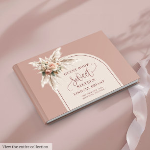 Shimmer Boho Dusty Pink Pampas Floral Arch Sixteen Guest Book