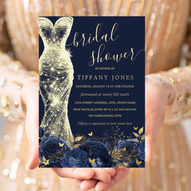 Shimmer Dress Navy Gold Floral Rose Bridal Shower  (Creator Uploaded)