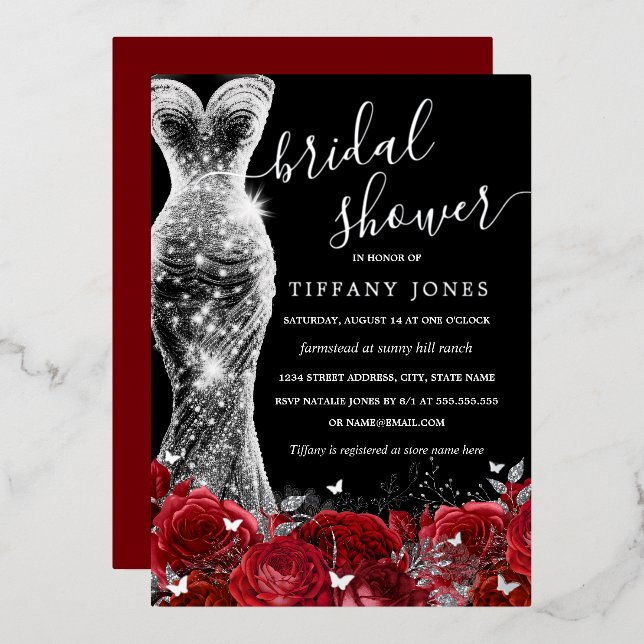 Shimmer Dress Red Silver Black Rose Bridal Shower  (Front/Back)
