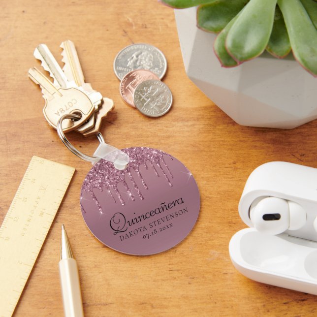 Shimmer Drip Quinceanera | Dusty Pink Icing Script Key Ring (Desk)