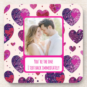 Shimmer Purple Heart Txt Back Immediately Coaster