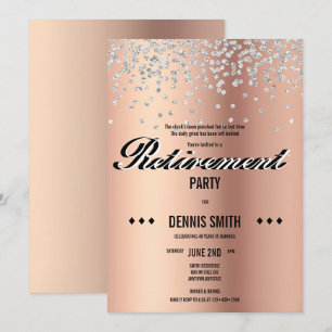 Shimmer Silver Glitter Confetti Retirement Party Invitation