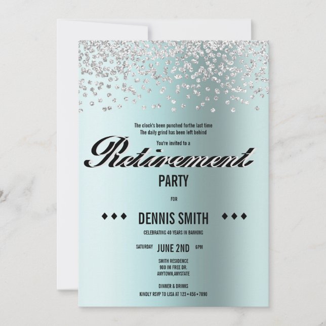 Shimmer | Silver Glitter Confetti Retirement Party Invitation (Front)