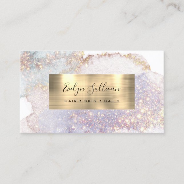 Shimmer watercolor gold foil business card (Front)