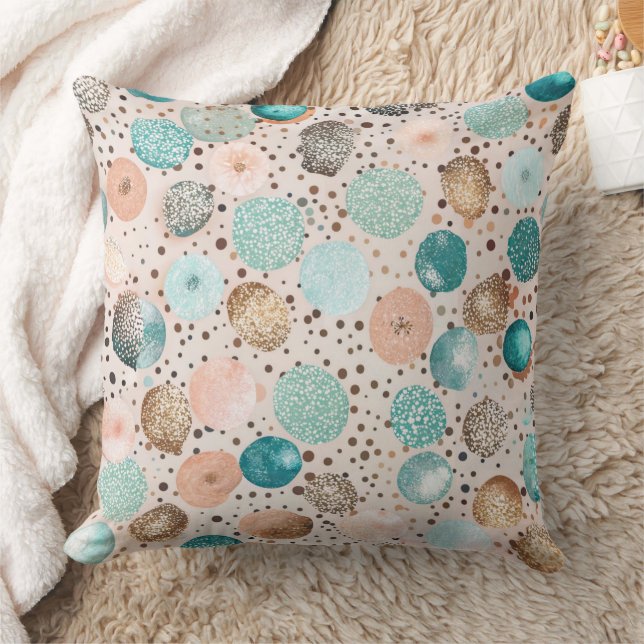 Shimmering Abstract Dot Pattern in Turquoise, Pink Cushion (Blanket)