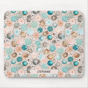 Shimmering Abstract Dot Pattern in Turquoise, Pink Mouse Pad