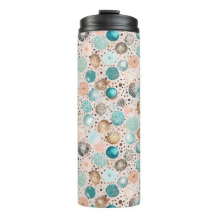 Shimmering Abstract Dot Pattern in Turquoise, Pink Thermal Tumbler