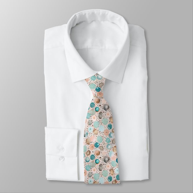 Shimmering Abstract Dot Pattern in Turquoise, Pink Tie (Tied)