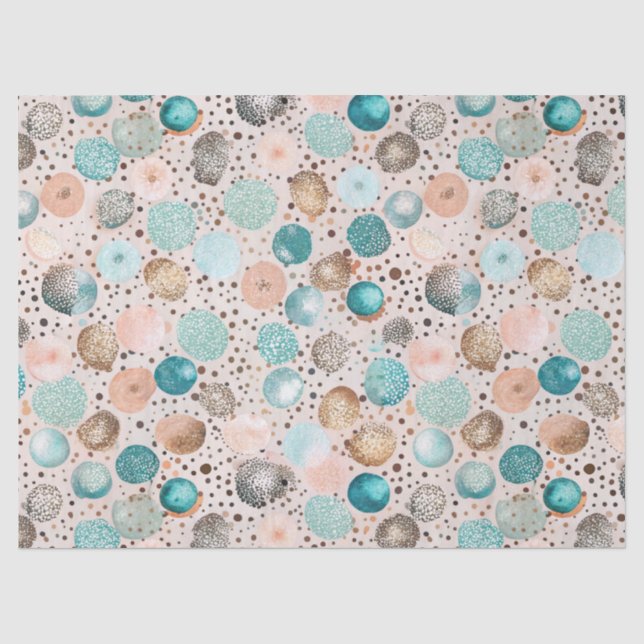 Shimmering Abstract Dot Pattern in Turquoise, Pink Tissue Paper (Front)