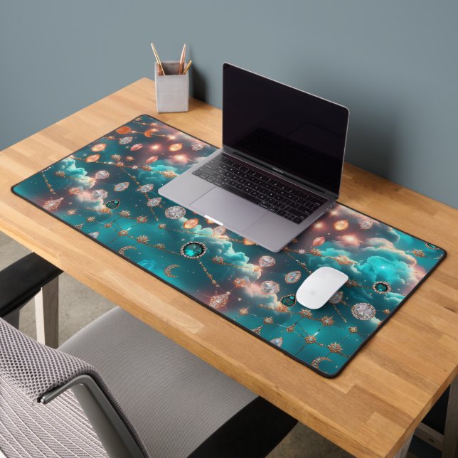 Shimmering Aquamarine Diamond Celestial Moon Desk Mat (Office 2)
