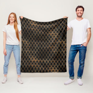 Shimmering Black & Gold Glitter Dragon Scales Fleece Blanket