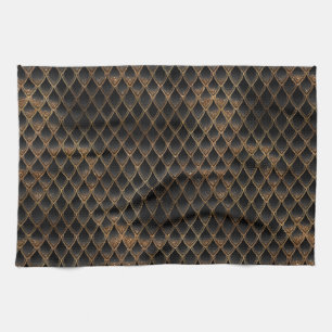 Shimmering Black & Gold Glitter Dragon Scales Tea Towel