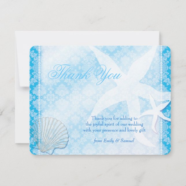 Shimmering Blue Beach Wedding Thank You Card (Front)
