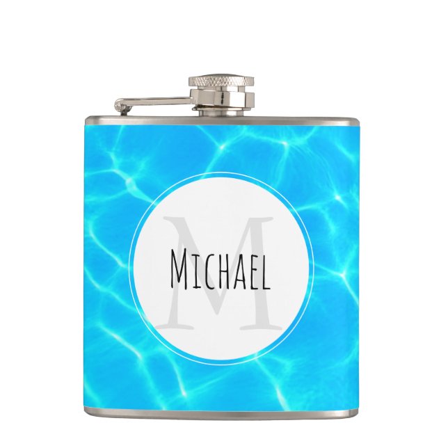 Shimmering Blue Pool Water Reflections Photo Hip Flask (Front)