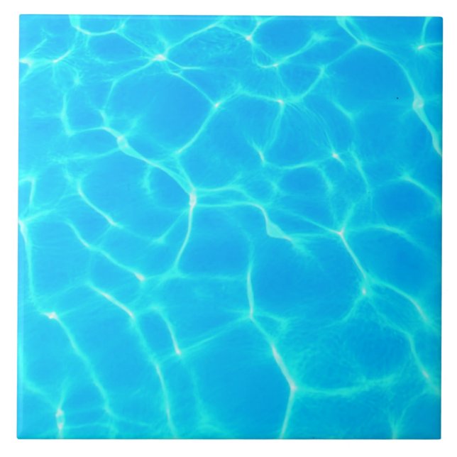 Shimmering Blue Pool Water Reflections Photo Tile (Front)