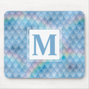 Shimmering Blue & Rainbow Glitter Dragon Scales Mouse Pad