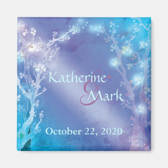 Shimmering Blue Wedding Save the Date Magnet (Front)
