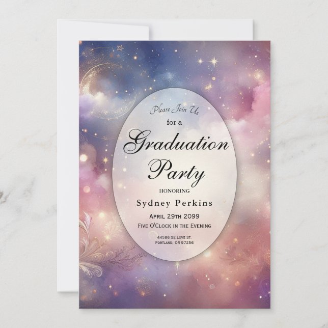 Shimmering Celestial Stardust Skies Graduation Invitation (Front)