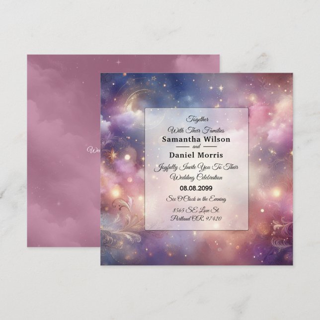 Shimmering Celestial Stardust Skies Wedding Invitation (Front/Back)