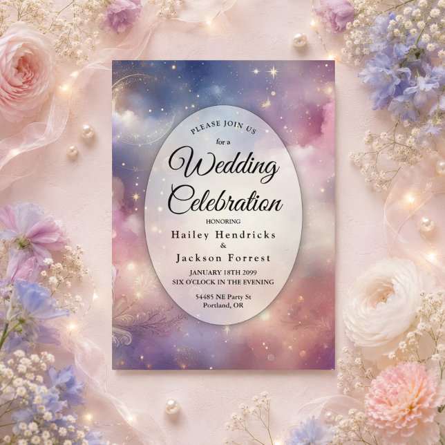 Shimmering Celestial Stardust Skies Wedding Invitation (Creator Uploaded)
