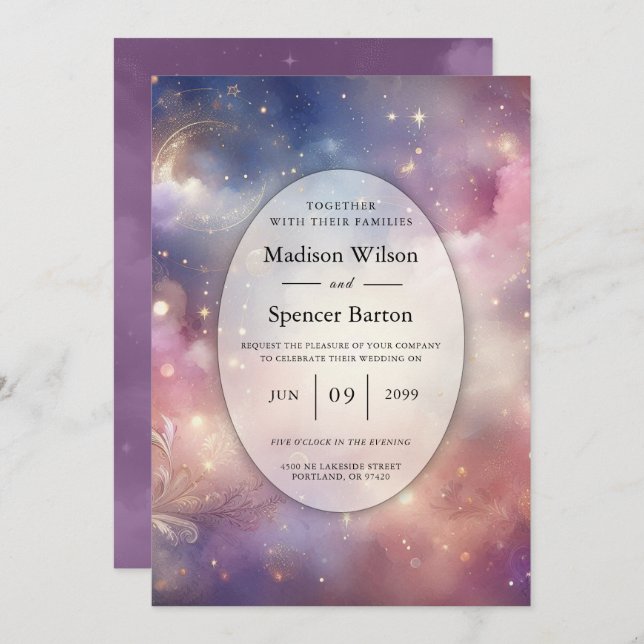 Shimmering Celestial Stardust Skies Wedding Invitation (Front/Back)