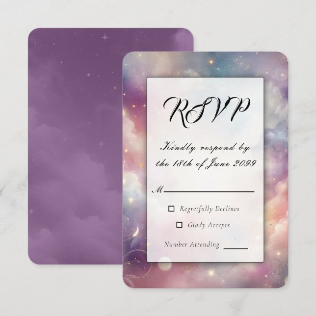 Shimmering Celestial Stardust Skies Wedding RSVP Card (Front/Back)