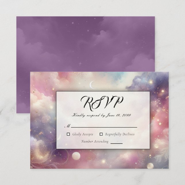 Shimmering Celestial Stardust Skies Wedding RSVP Card (Front/Back)