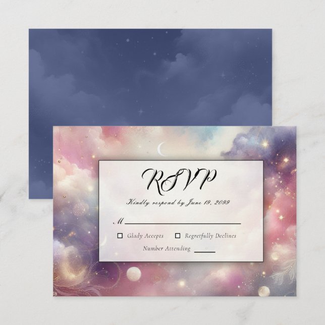 Shimmering Celestial Stardust Skies Wedding RSVP Card (Front/Back)