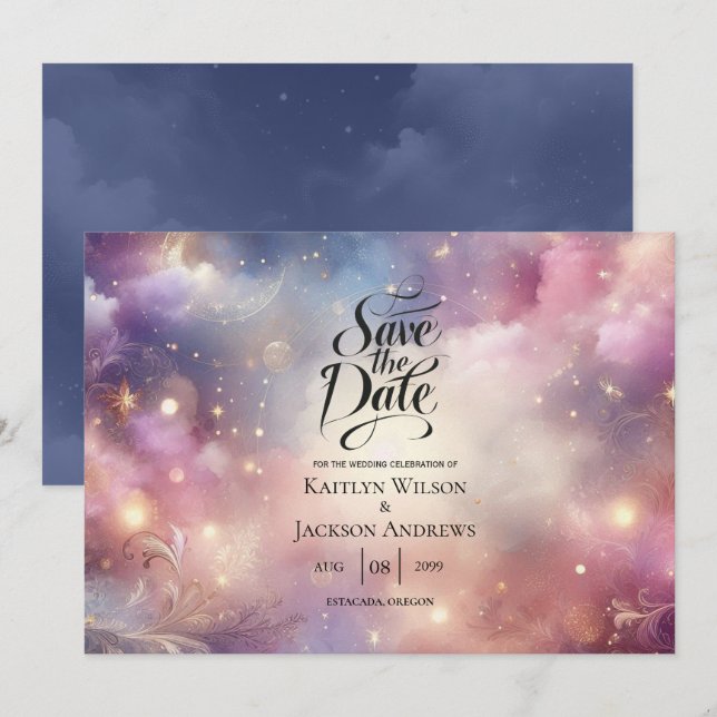 Shimmering Celestial Stardust Skies Wedding Save The Date (Front/Back)