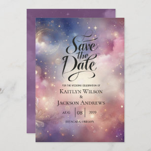 Shimmering Celestial Stardust Skies Wedding Save The Date
