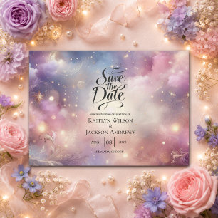 Shimmering Celestial Stardust Skies Wedding Save The Date