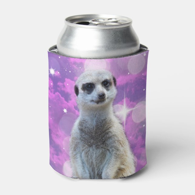Shimmering Charm: Meerkat on Pink Bokeh Background Can Cooler (Can Front)