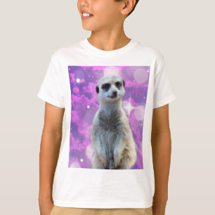 Shimmering Charm: Meerkat on Pink Bokeh Background T-Shirt
