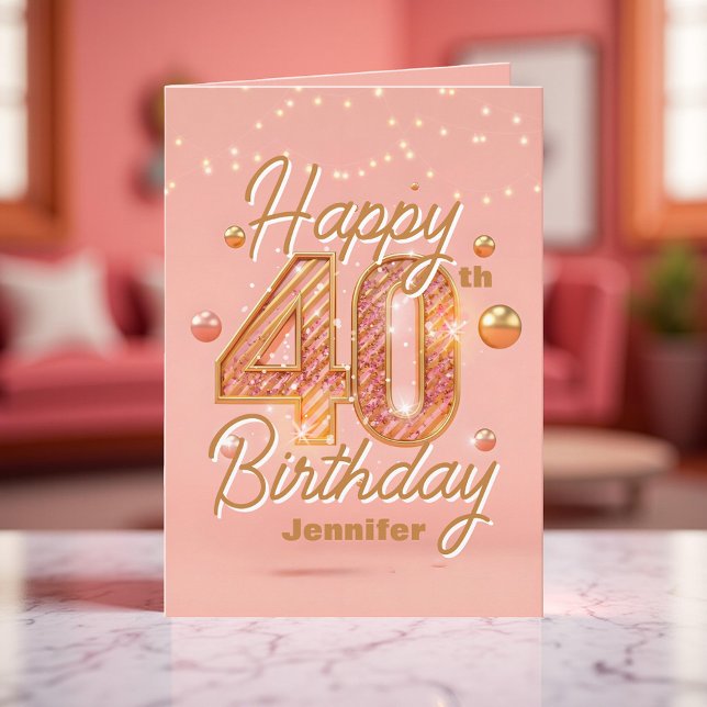 Shimmering Chic Blush Pink and Gold 40th Birthday Card (Creator Uploaded)