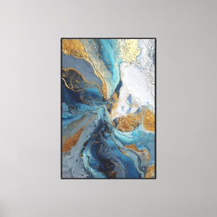 Shimmering Currents: Teal & Gold Abstract Canvas Print